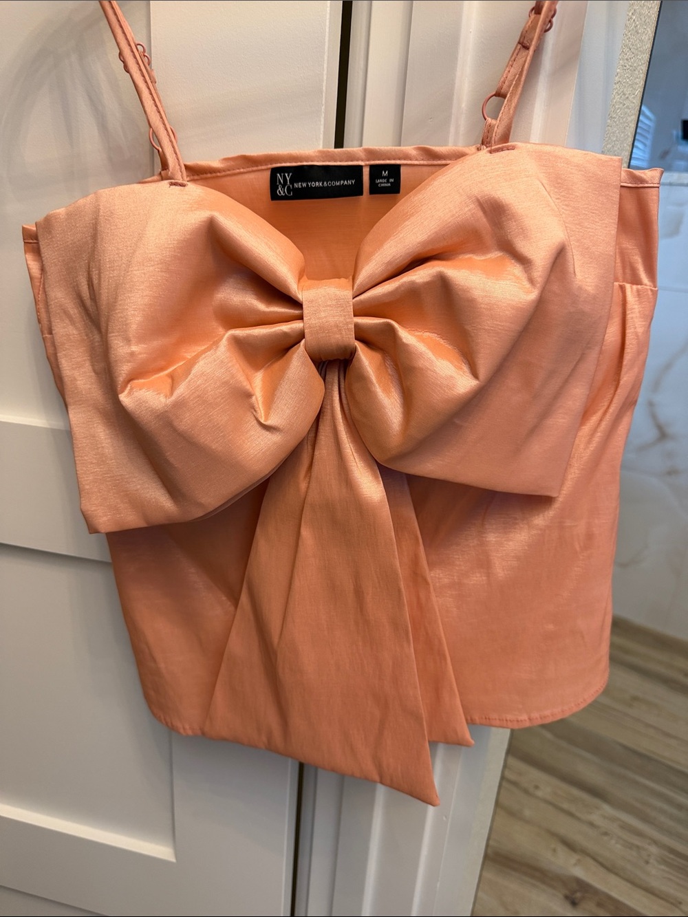 New York & Company Pink Bow-Front Satin Camisole